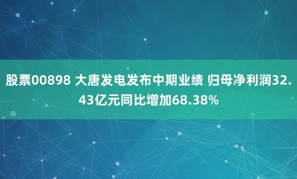 股票00898 大唐发电发布中期业绩 归母净利润32.43亿元同比增加68.38%